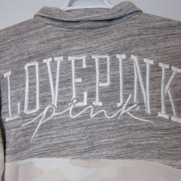 Victoria Secret Pink Gray Camo 1/4 Zip Cotton Jacket Sweatshirt Embroidered Med - Picture 7 of 7
